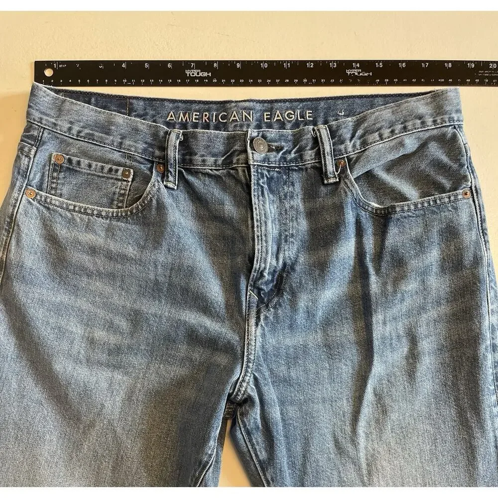 Men's AE American Eagle Blue Jeans Relaxed Straight Size 36x34 Faded Mid Rise